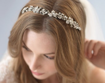 Floral Bridal Headband, Antique Bridal Headpiece, Vintage Wedding Headband, Crystal Rhinestone Headband, Crystal Wedding Headband ~TI-3169