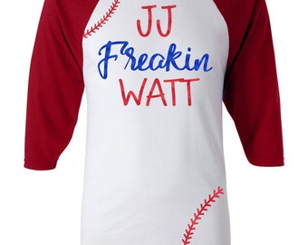 JJ Freakin Watt Glitter Raglan Shirt - Monogram Baseball shirt - Baseball Laces Monogram Shirt - JJ Watt Glitter Shirt