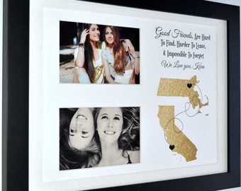 Long distance friendship gift, long distance relationship, unique wall art gift, best friend long distance, any map, photo gift