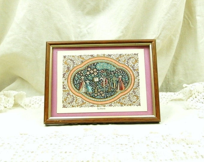 Vintage Framed Colored Illuminated Miniature Etching "la Poesie" Poetry by Lucy Boucher / Vintage French Print / France / Picture / Castle