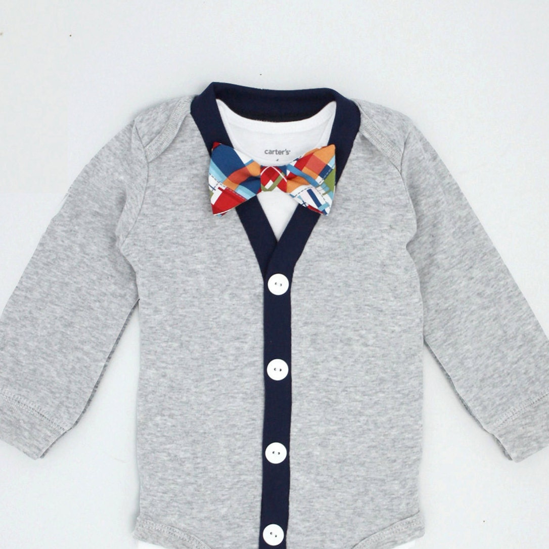 Baby Boy Cardigan Onesie and Bow Tie Set First Birthday