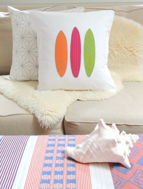 Surfboard Applique Pillow Cover Surfer Chic