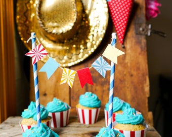 Carnival Cake Bunting - Circus Cake Bunting - Mini Cake Bunting - Instant Download and Edit File at home with Adobe Reader