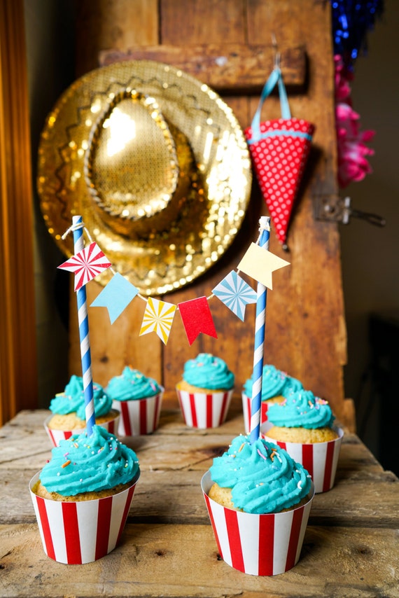 Carnival Cake Bunting - Circus Cake Bunting - Mini Cake Bunting - Instant Download and Edit File at home with Adobe Reader Il_570xn