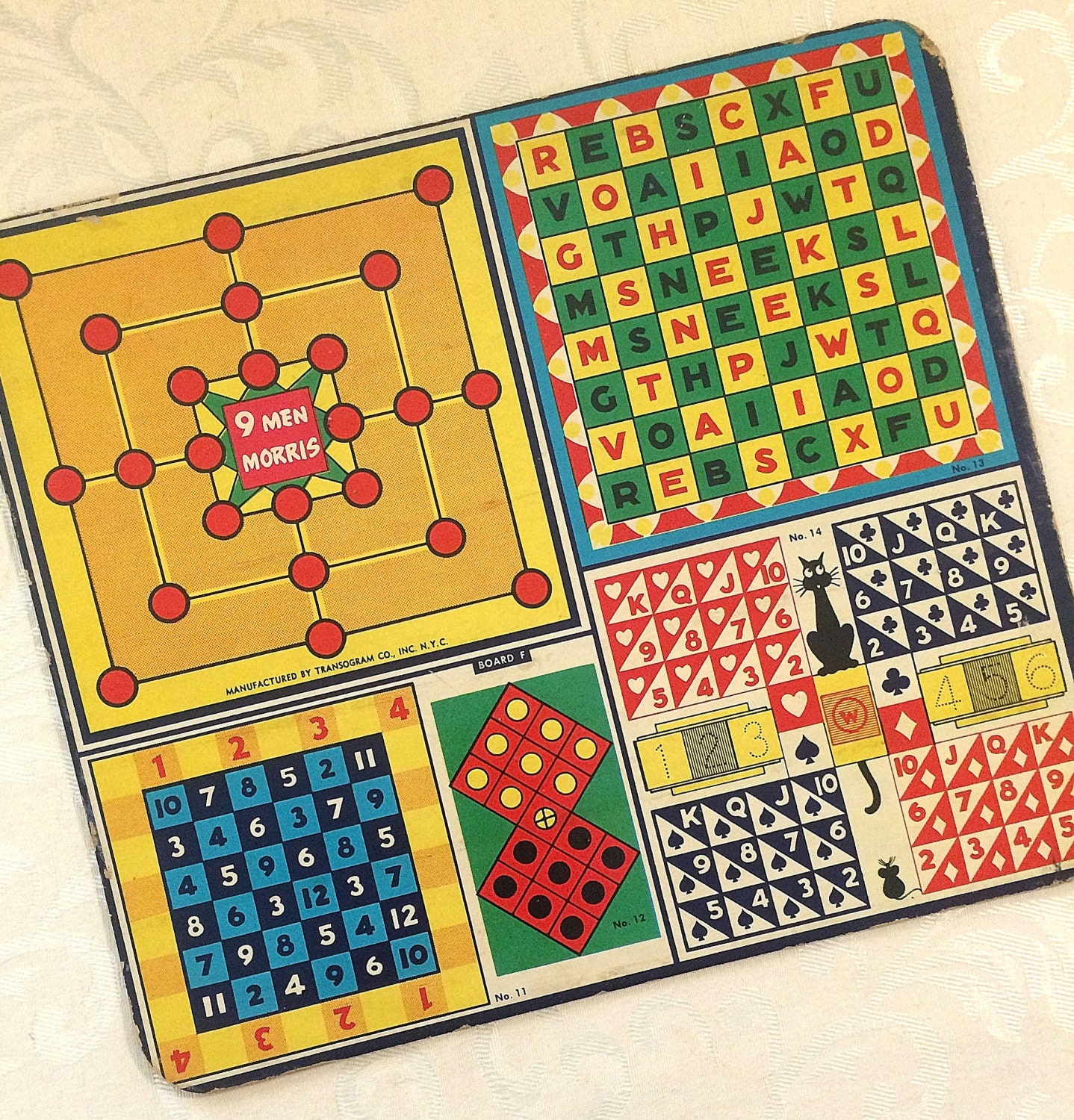 Decorative Vintage Small Game Board Colorful Graphics 1940s