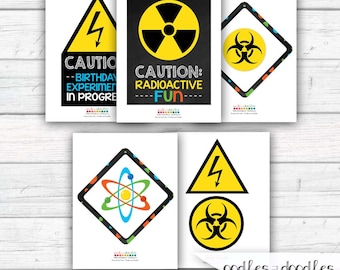 Science Birthday Party Signs, Mad Scientist Decorations, Chemistry Party, Boy's Science Party, Printable Signs, Instant Download