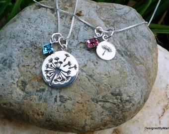 Sterling silver dandelion necklace, mother daughter necklace, layered necklace, celestial jewelry