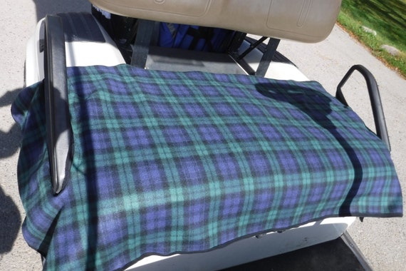 Golf Cart Seat Blanket Green Blue Plaid Cover Reversible to