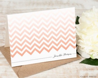 Personalized Ombre Chevron Stationery Set / Folded Personalized Stationary / Personalized Note Card / Calligraphy Notecard // OMBRE CHEVRONS