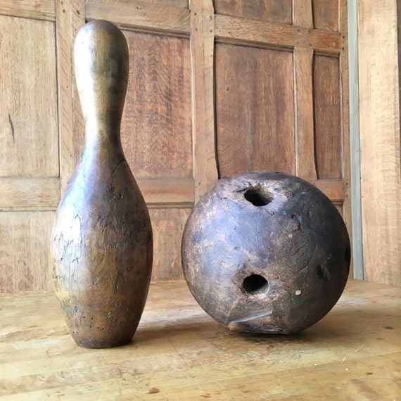 Antique Wood Bowling Ball Two Hole Bowling Ball Late 1800s