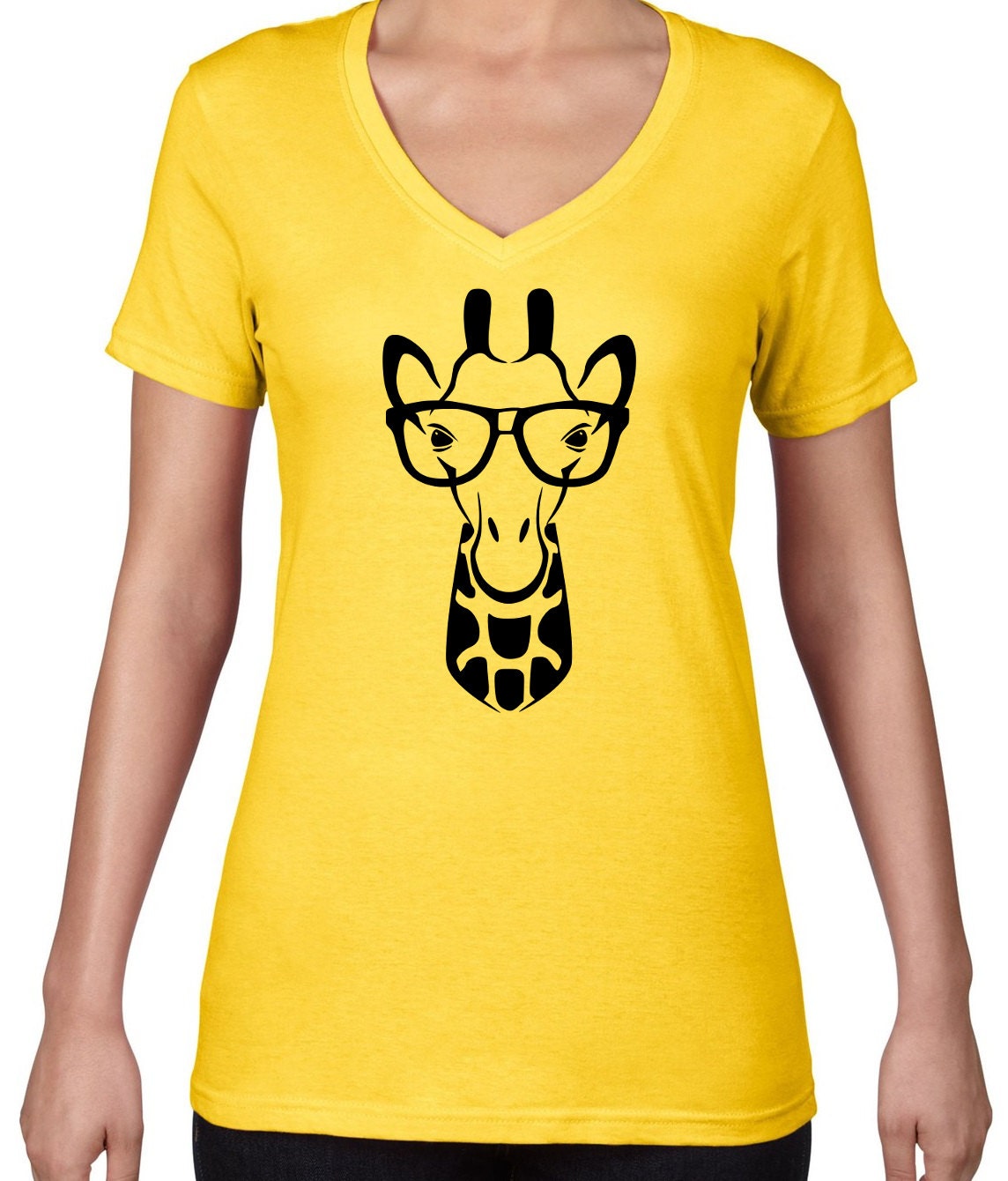 Womens VNeck Geeky Giraffe Tshirt Giraffe T Shirt Geek