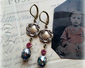 Vintage Chic Jewelry, Vintage Assemblage, Art Nouveau Earrings, Pink Swarovski, Victorian Earrings, Brass Earrings, Iridescent Earrings Vintage Chic Jewelry, Vintage Assemblage, Art Nouveau Earrings, Pink Swarovski, Victorian Earrings, Brass Earrings, Iridescent Earrings