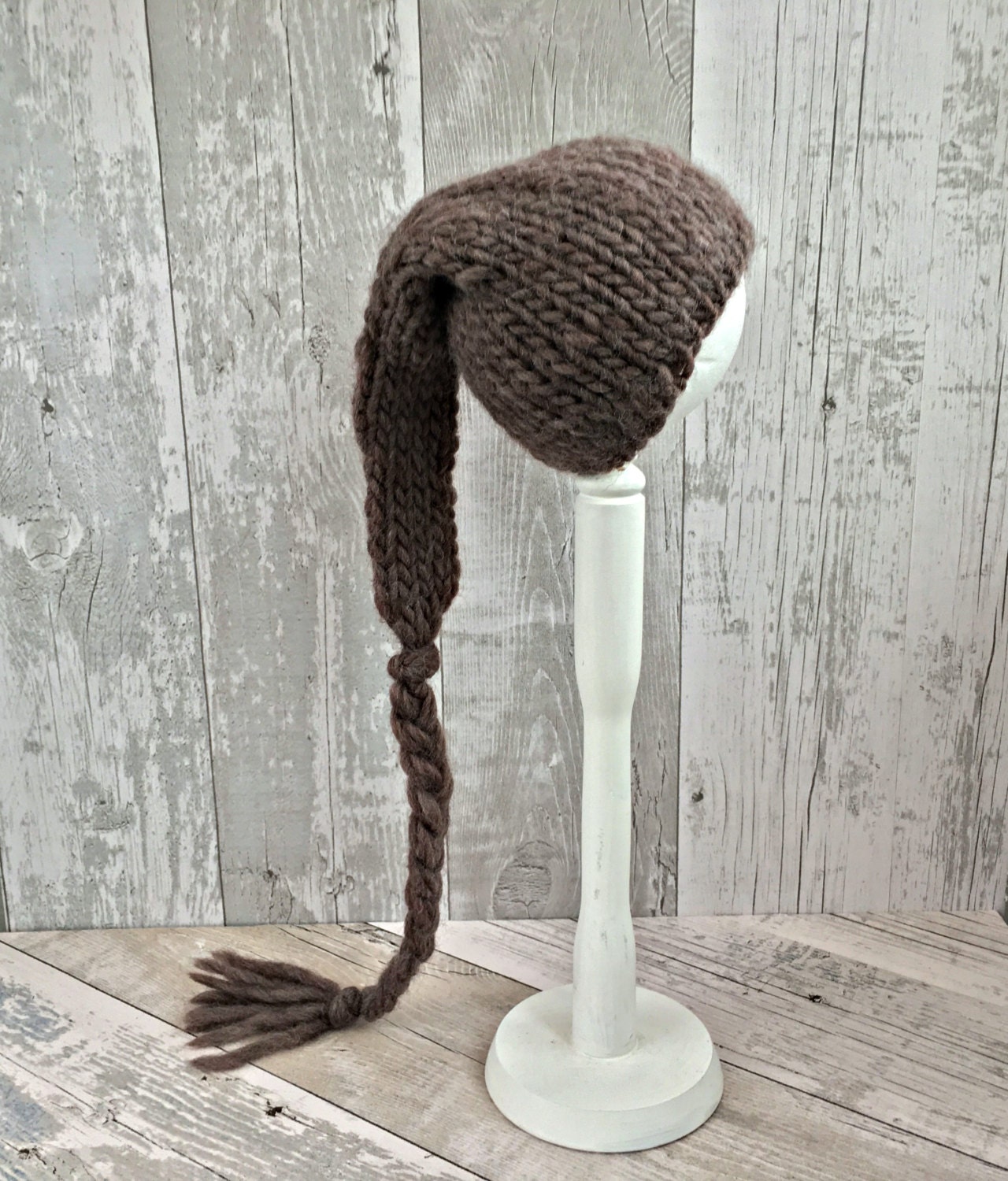 Hand Knit Hat Long Tail Beanie Hat Newborn Photo Prop