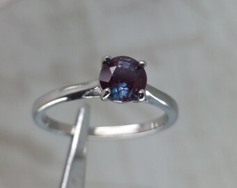 natural 1ct alexandrite solitaire ring in titanium or white gold engagement ring wedding ring - Alexandrite Wedding Ring natural 1ct alexandrite solitaire ring in titanium or white gold engagement ring wedding ring - Alexandrite Wedding Ring