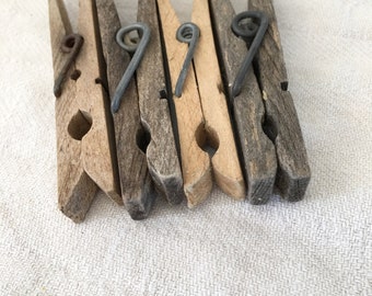 Vintage Rustic Wood Clip Clothespins|Rustic Wood Craft Clothespins|Distressed Wood Clip Clothespins|Set of 4 Clothespins|Wood Crafts