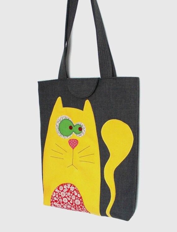 Items similar to Handmade bag with cat Handmade purse with applique
