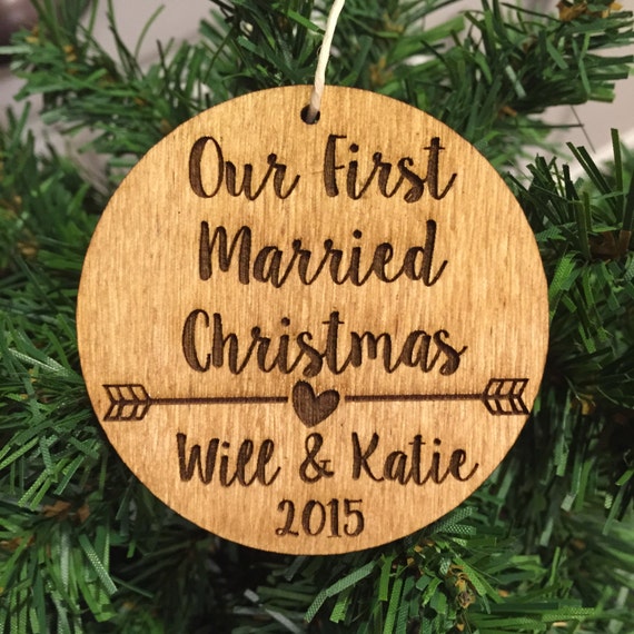 Our First Married Christmas Wood Ornament by 55OnlineBoutique