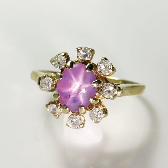 Pink Star Sapphire Ring Star Ruby Ring Art Deco Engagement