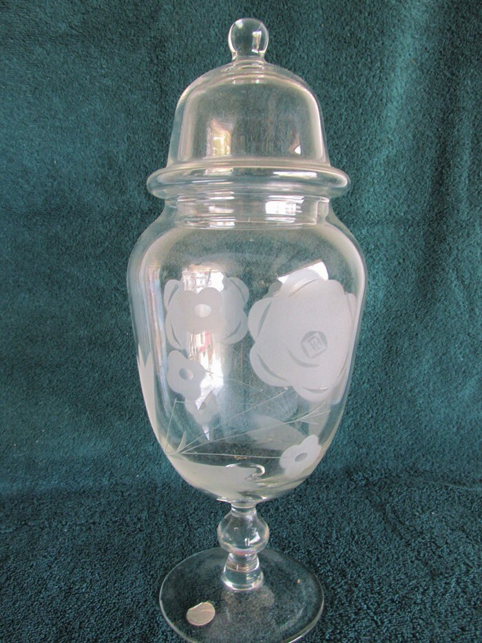 SALE Large Vintage Candy Jar Large 13.5in Tall Frosted