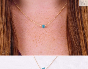 Simple Turquoise Necklace / Dainty Turquoise Cube Necklace / Turquoise Smooth Cube / Tiny Cube Turquoise Necklace / Layering Necklace