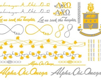 Sorority Temporary Tattoos / Alpha Chi Omega Metallic Tattoos / AXO Metallic Jewelry Temporary Tattoos / Sorority Jewelry / Alpha Chi Gifts