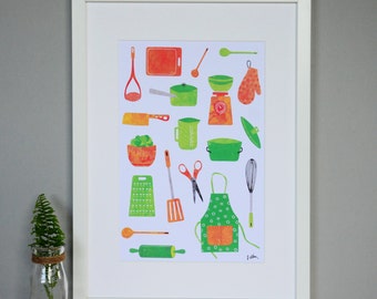 Kitchen Utensils Collage Print