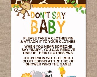 INSTANT DOWNLOAD, Jungle Baby Shower Don't Say Baby Game, Don't Say Baby, Baby Shower Game, Jungle, Safari, Boy, #0016