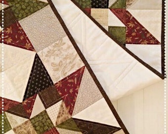 Primitive Quilt Pattern PDF Table Runner Star Wall Hanging Summer Fall Scrappy French Country Farmhouse Decor Download