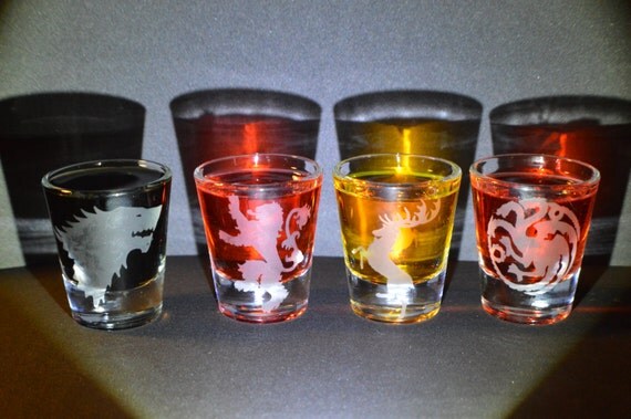 Game of Thrones etched shot glass set of 4 fan art