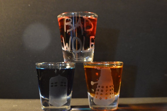 Dr. Who etched shot glass set of 3 fan art