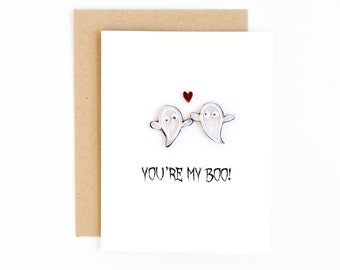 funny halloween card - cute halloween card - handmade halloween greeting card - you're my boo card- anniversary card - ghost love card