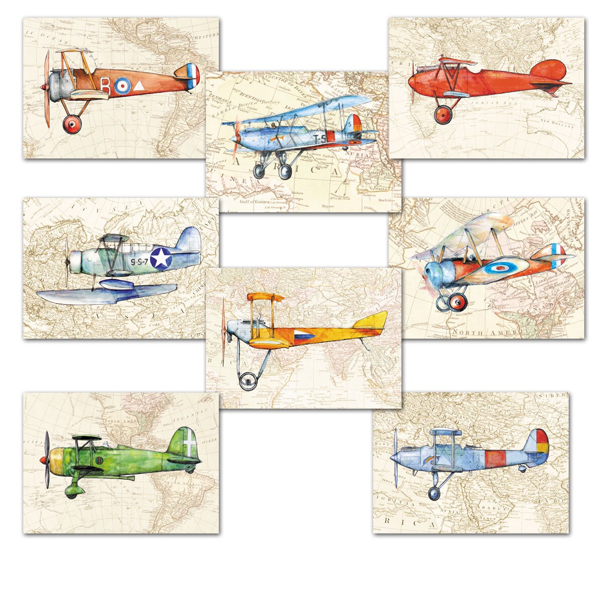 Vintage airplane card Set 8 postcards Military aircraft