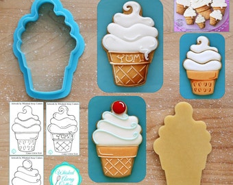 Swirl Ice Cream Cone Cookie Cutter & Fondant Cutter - *Guideline Sketch to Print Below*