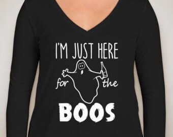 I'm Just Here for the Boos ladies Long Sleeved Flowy V-neck top
