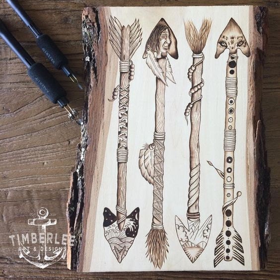 Native American Arrow Art Pyrography Art Rustic Walnut