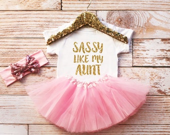 Sassy Like My Aunt Onesie, Sassy Aunt, Baby Girl Bodysuit, Baby Girl Clothes, Baby Girl Outfit, Girl Coming Home Outfit, Baby Shower Gift