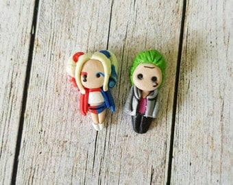 Harley Quinn and Joker stud earring suicide squad version. Harley Quinn jewelry. Dc comic jewelry. Dc comic earrings. Clay. Kawaii comic.