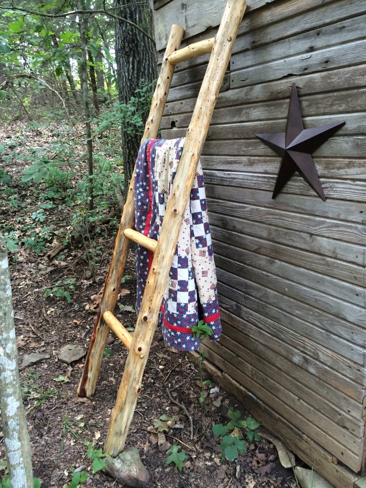 Log Quilt Ladder Rack Quilt Display Rustic Quilt by PovertyGulch