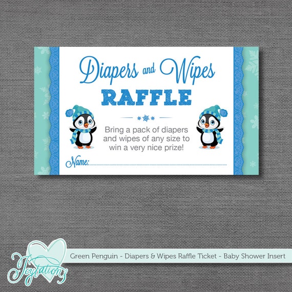 items similar to green and blue penguin diapers and wipes raffle ticket