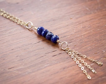 Opaque Blue Sapphire Bead Necklace (Gold Filled)