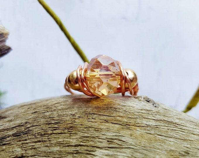 November Birthstone Ring ~ Pure Copper & Citrine Wire Wrapped Ring ~ Simple Promise Ring, 13 Year Anniversary Gift, Bridesmaid Gift Idea
