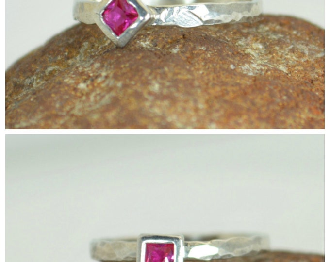 Square Ruby Ring, Ruby White Gold Ring, July's Birthstone Ring, Square Stone Mothers Ring, Square Stone Ring, Ruby Ring, White Gold Ring