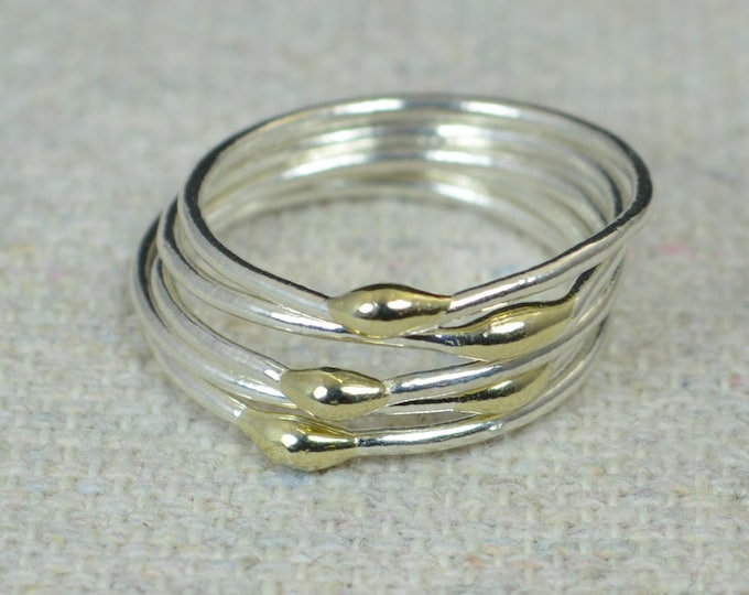 Unique Silver and Solid 14k Gold Stacking Ring(s),Silver Rings,Hippie Rings, Boho Rings, Dew Drop Rings, Thin Silver Ring, bohemian rings