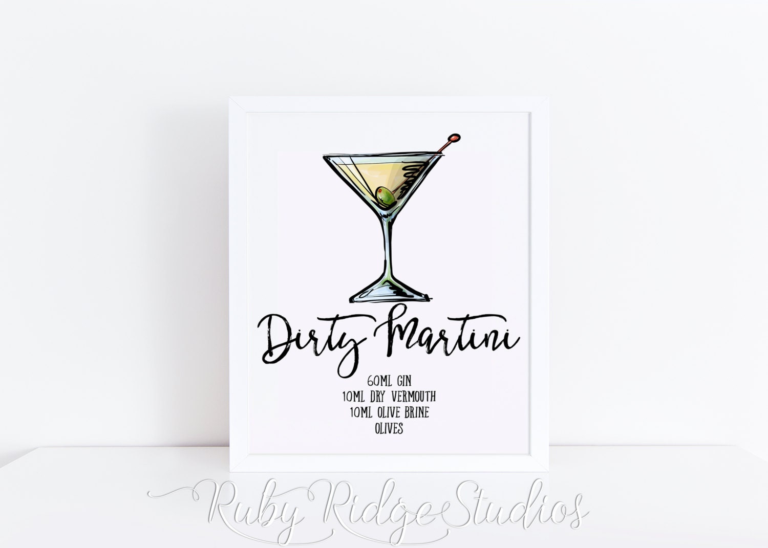 Cocktail Wall Art Print Dirty Martini Recipe Wall Art Bar
