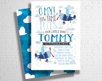 Airplane Birthday Invitation | Airplane Birthday Invite | Time Flies | Plane Birthday Theme | DIGITAL FILE ONLY