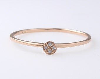 14K Solid Gold Thin Diamond CZ Band, Simple Ring, Stacking Ring, Dainty Ring, Minimalist Ring