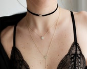 Velvet choker, Gold Choker, Evil eye choker, Thin choker, Black velvet choker