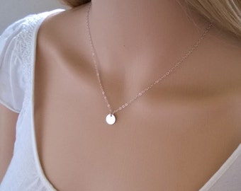 Sterling silver disc necklace; small silver dot necklace; silver disc necklace; simple silver necklace