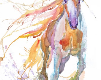 Horses in water watercolor wildlife herd wall decor