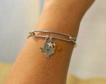 Texas Strong, Texas Jewelry, My Heart is in Texas, Texas Charm Bracelet, Texas Bracelet, State Jewelry